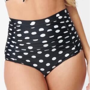 Unique Vintage Black White Polka Dot Monroe High Waist Bikini Bottom L NWOT